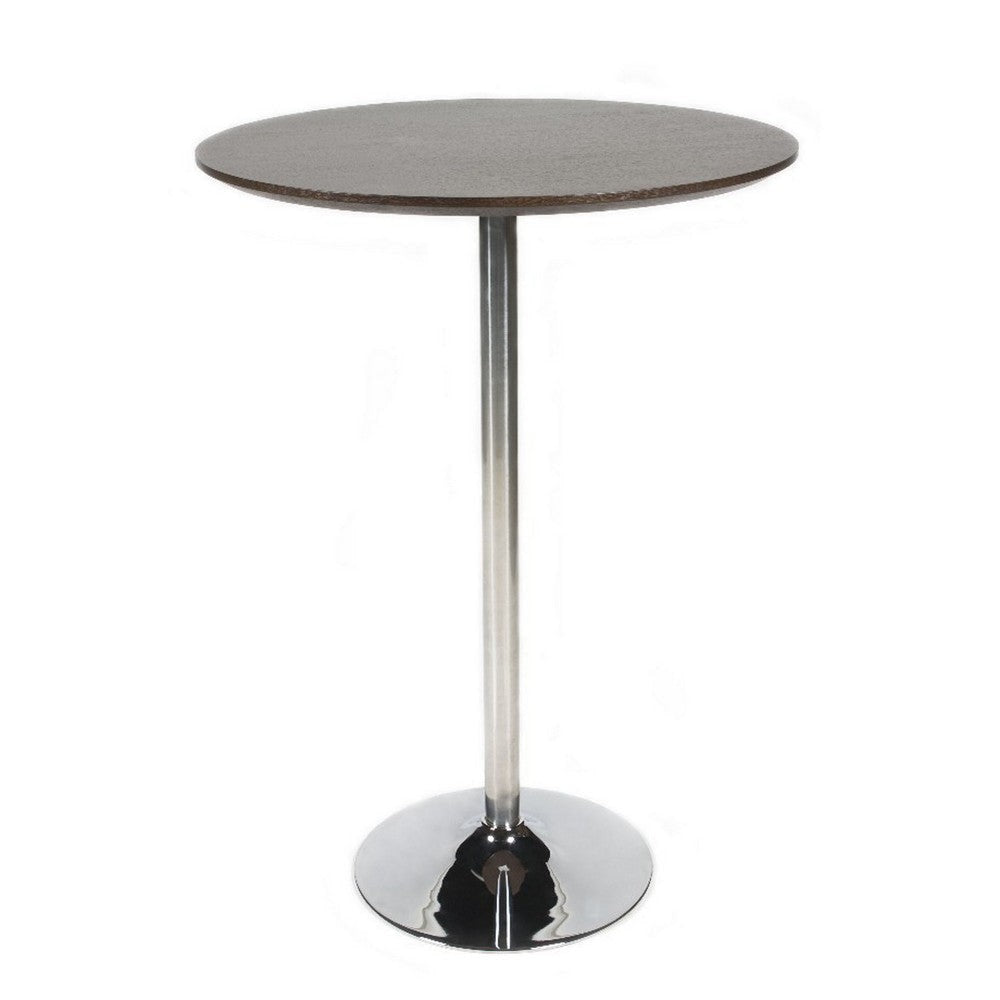 Dexo Bar Height Table, 30 Inch Espresso Brown Round Top, Chrome Steel
