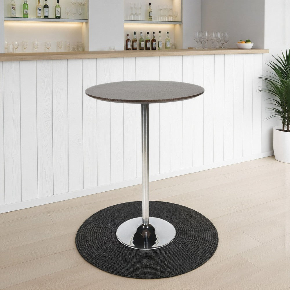 Dexo Bar Height Table, 30 Inch Espresso Brown Round Top, Chrome Steel