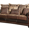 Lenira 2pc Sofa Loveseat Set Brown Faux Leather 5 Accent Pillows