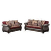 Lenira 2pc Sofa Loveseat Set, Burgundy Faux Leather, Brown, 5 Pillows