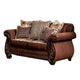 Nadira 2pc Sofa Loveseat Set Brown Faux Leather Gold 5 Throw Pillows