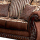 Nadira 2pc Sofa Loveseat Set Brown Faux Leather Gold 5 Throw Pillows