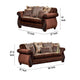 Nadira 2pc Sofa Loveseat Set Brown Faux Leather Gold 5 Throw Pillows