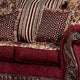 Nadira 2pc Sofa Loveseat Set Wine Red Faux Leather Gold 5 Pillows