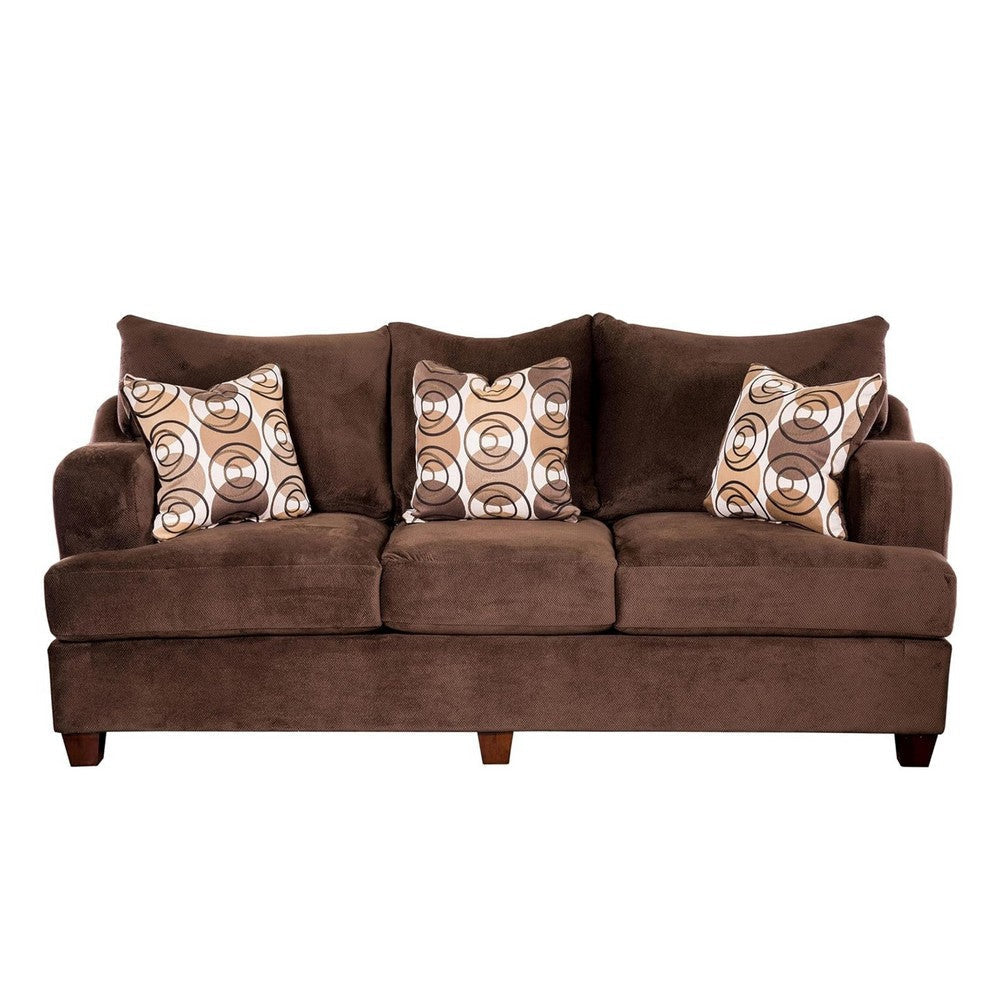 Roswell Sofa Loveseat Set Chocolate Brown Chenille 5 Accent Pillows BM330221