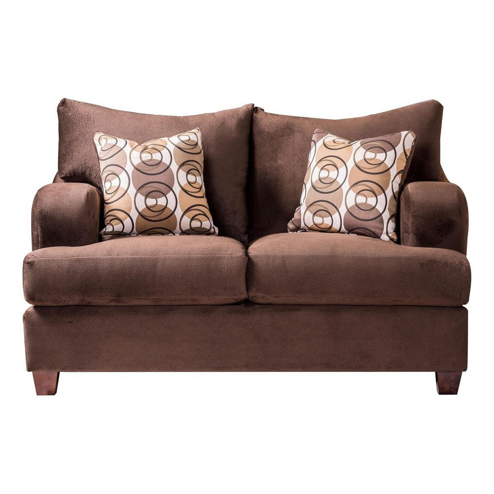 Roswell Sofa Loveseat Set Chocolate Brown Chenille 5 Accent Pillows BM330221