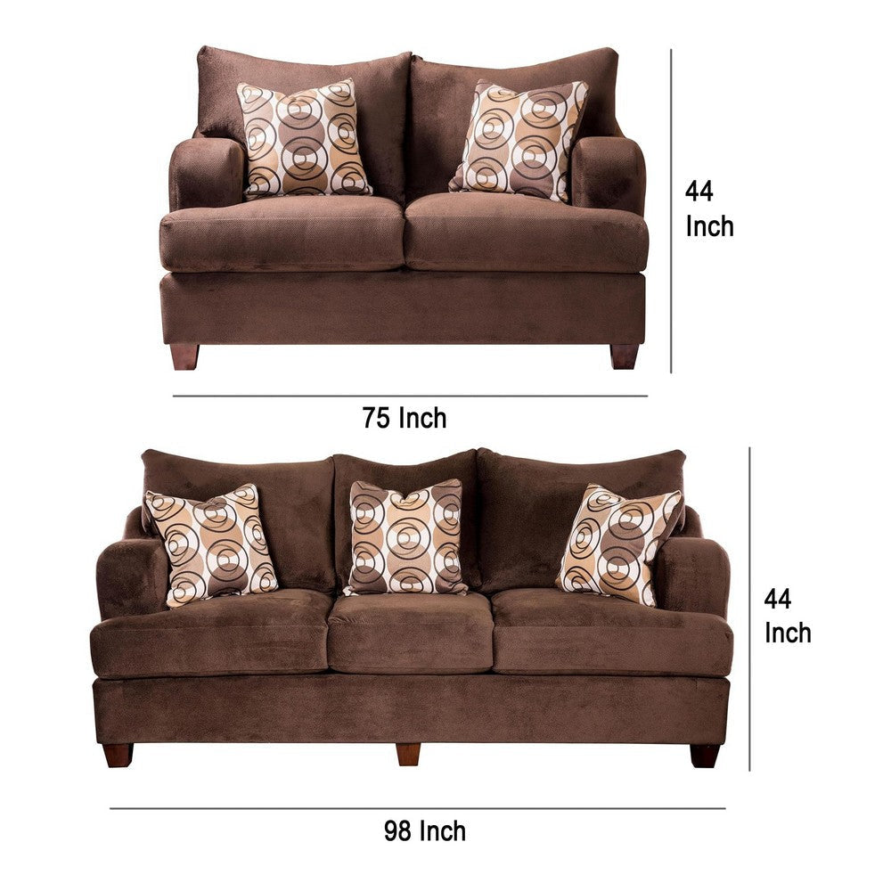 Roswell Sofa Loveseat Set Chocolate Brown Chenille 5 Accent Pillows BM330221