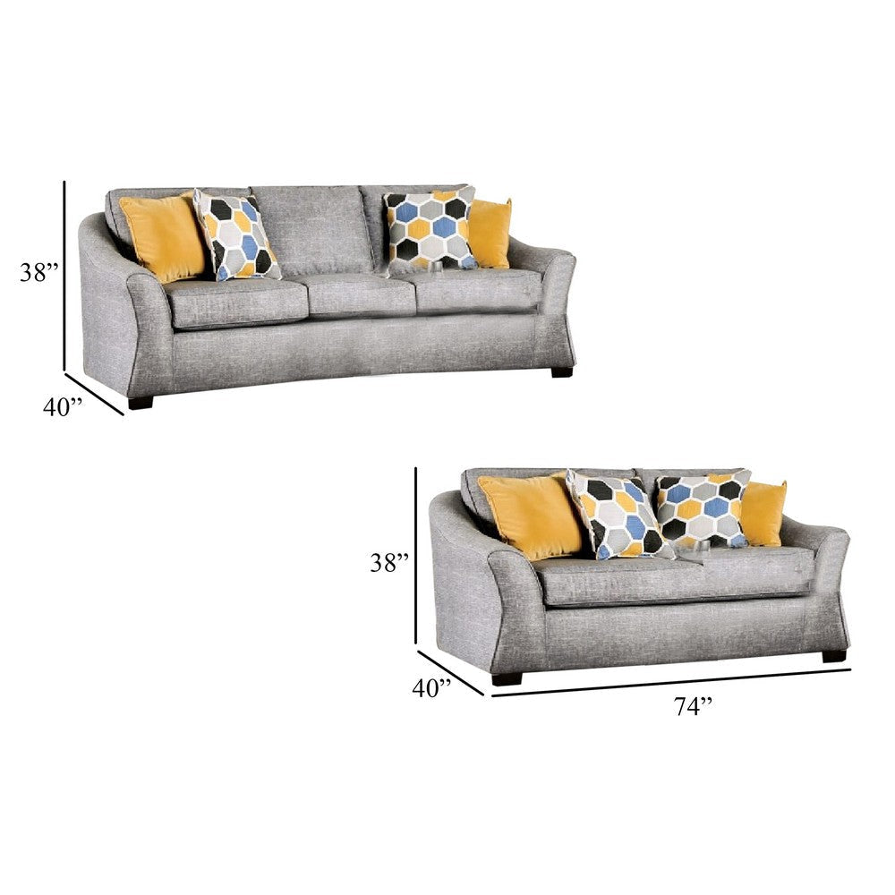 Nyrah 2pc Sofa Loveseat Set Light Gray Faux Linen 8 Throw Pillows BM330250
