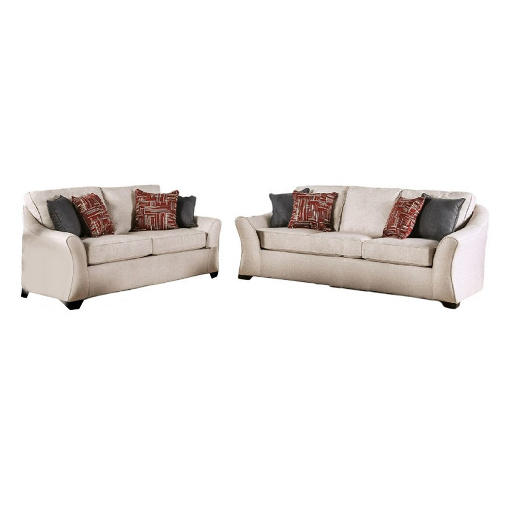 Nyrah 2pc Sofa Loveseat Set Ivory Linen Like Fabric 8 Accent Pillows BM330251