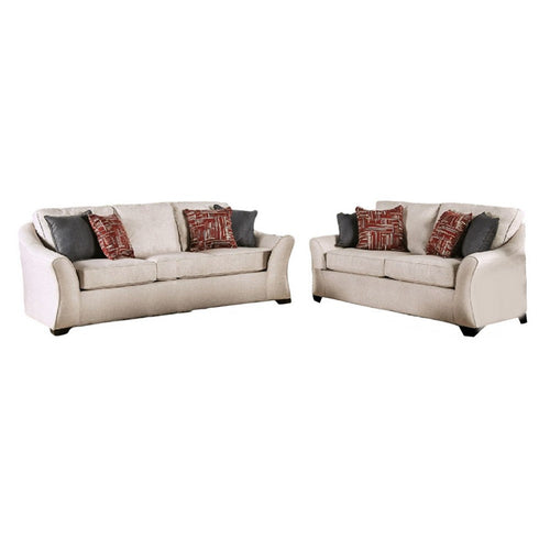 Nyrah 2pc Sofa Loveseat Set, Ivory Linen Like Fabric, 8 Accent Pillows