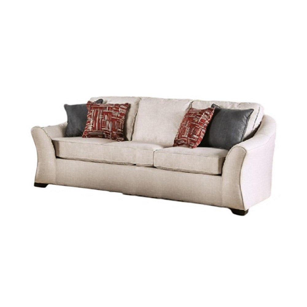 Nyrah 2pc Sofa Loveseat Set Ivory Linen Like Fabric 8 Accent Pillows BM330251