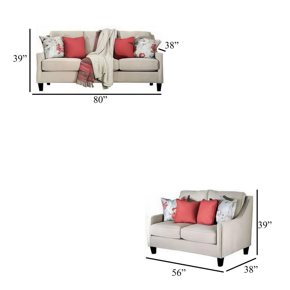 Cairn 2pc Sofa Loveseat Set Ivory Chenille Linen 8 Accent Pillows BM330254