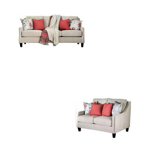 Cairn 2pc Sofa Loveseat Set, Ivory Chenille, Linen, 8 Accent Pillows