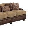 Flet 2pc Sofa Loveseat Set Brown Chenille Faux Leather 8 Pillows BM330271