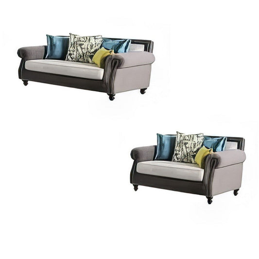 Ella Sofa and Loveseat Set, Olive Green, Gray Button Tufted Microfiber