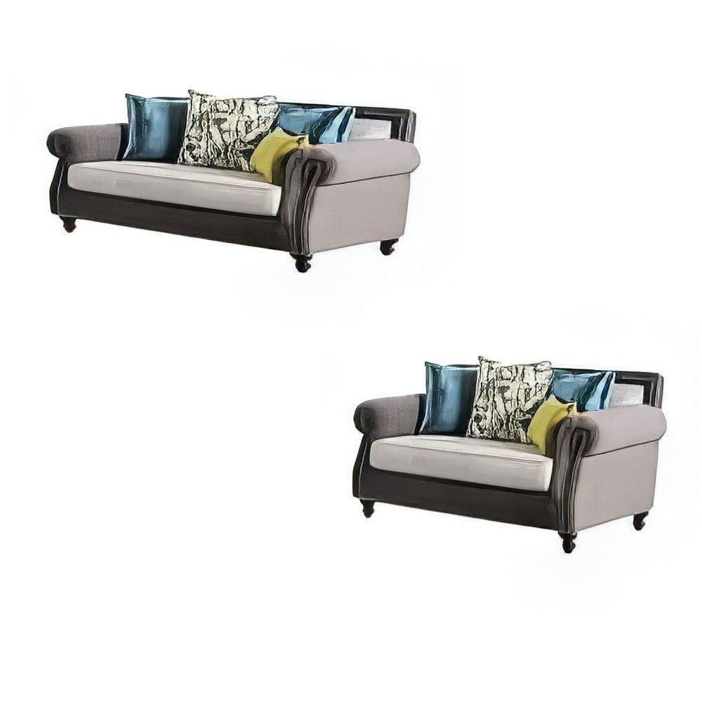 Ella Sofa and Loveseat Set, Olive Green, Gray Button Tufted Microfiber