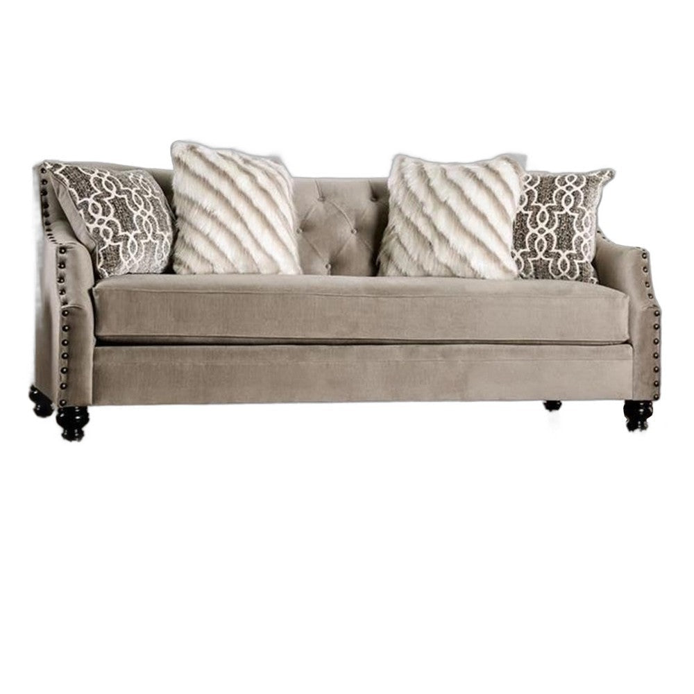 Erin Sofa Loveseat Set 6 Large Pillows Brown Small Weave Chenille BM330281