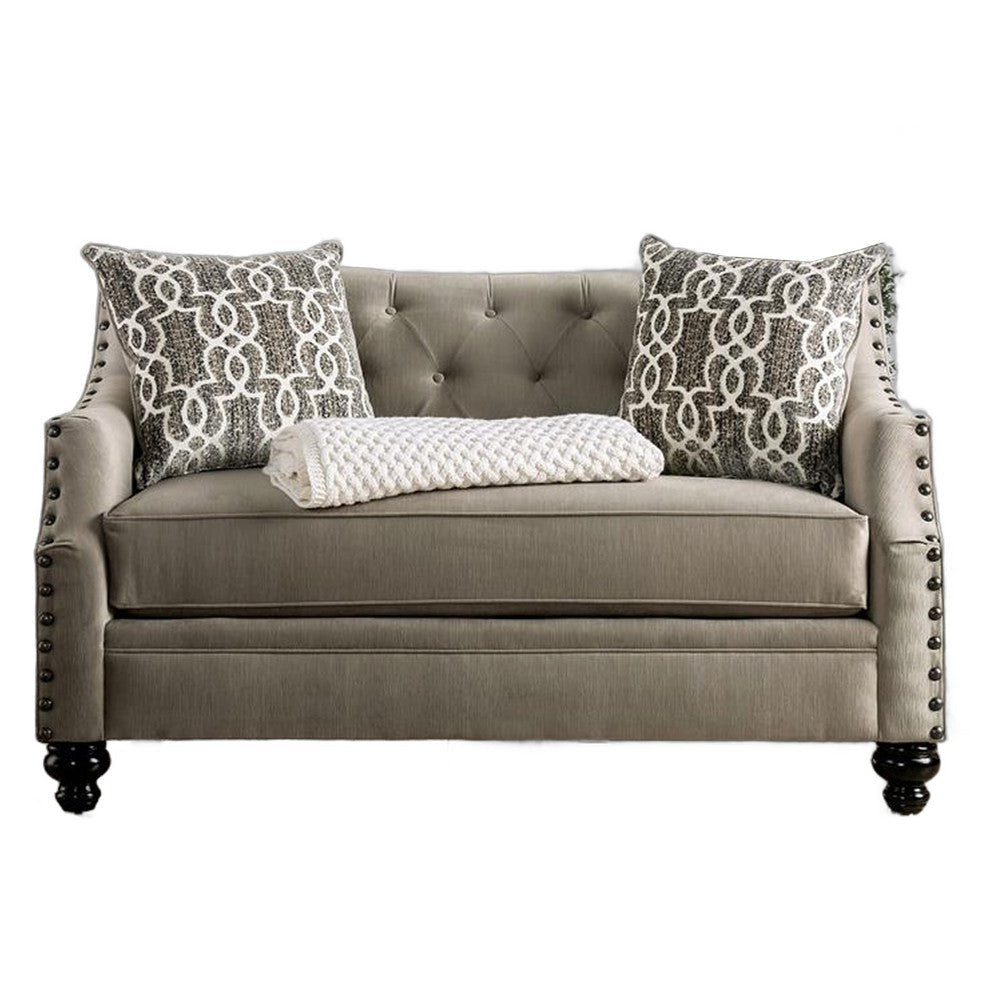 Erin Sofa Loveseat Set 6 Large Pillows Brown Small Weave Chenille BM330281