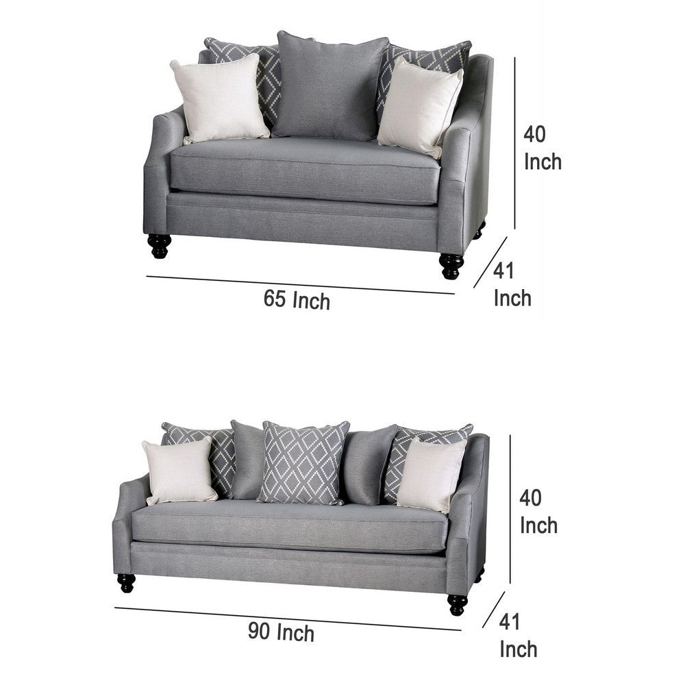 Efyn Sofa and Loveseat Set Loose Pillow Back Light Gray Burlap Weave BM330283