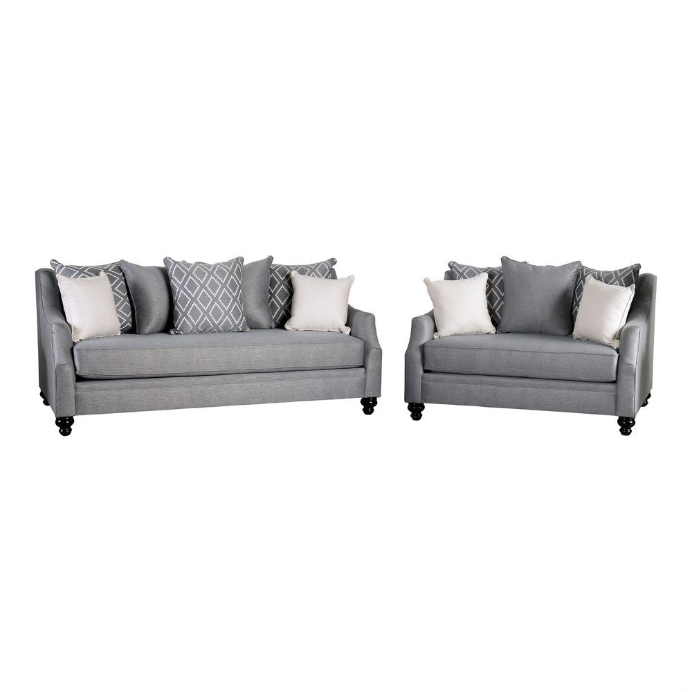 Efyn Sofa and Loveseat Set, Loose Pillow Back, Light Gray Burlap Weave