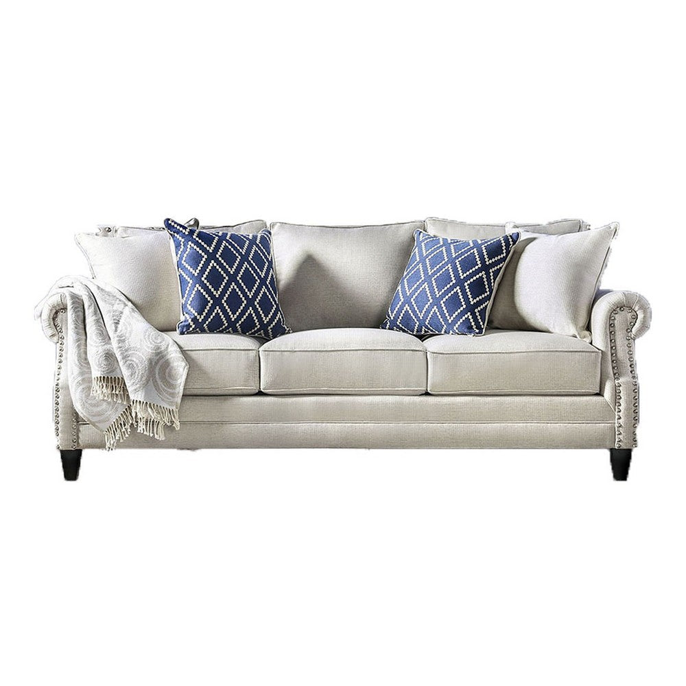Vanni Sofa and Loveseat Set with Rolled Arms Beige Blue Faux Linen