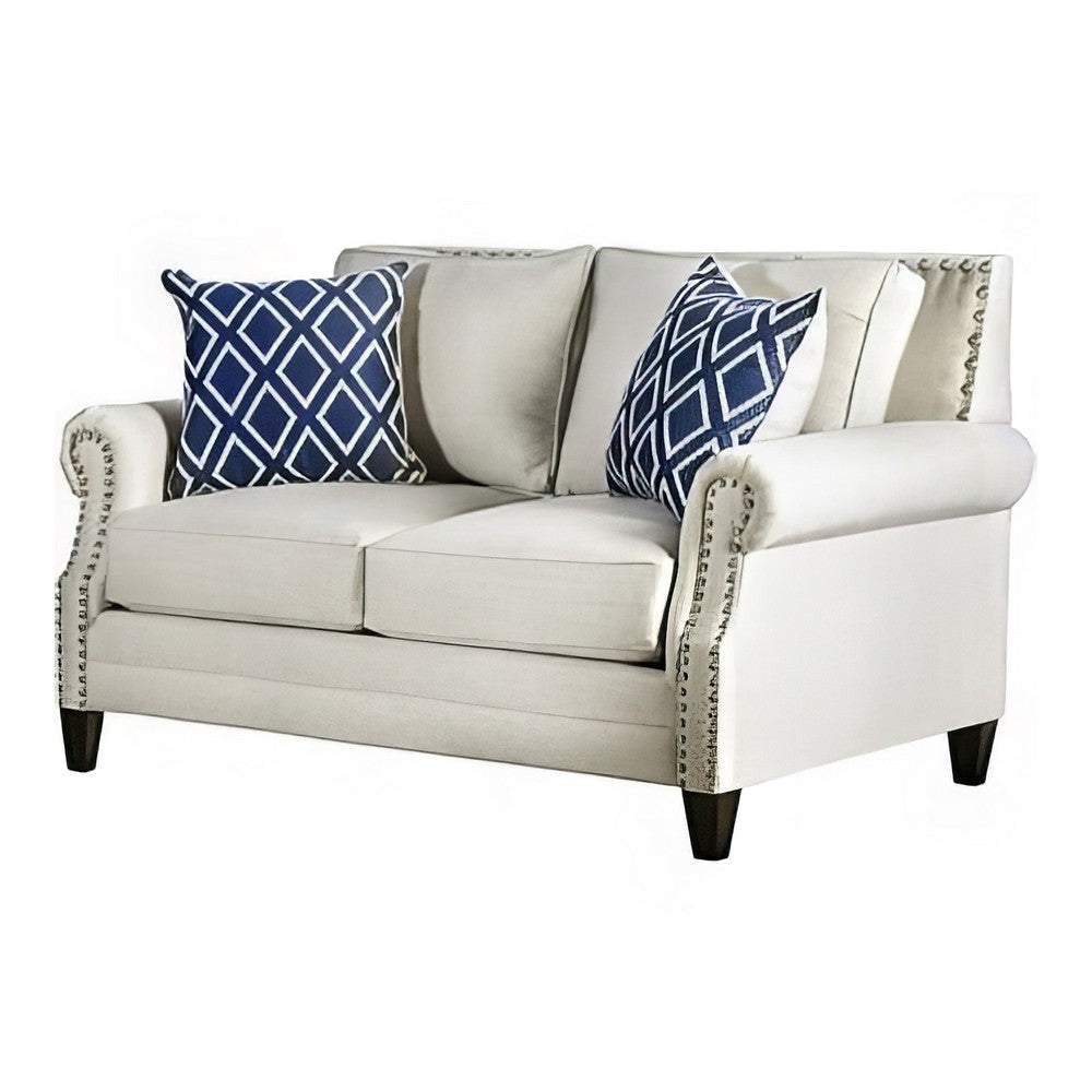 Vanni Sofa and Loveseat Set with Rolled Arms Beige Blue Faux Linen