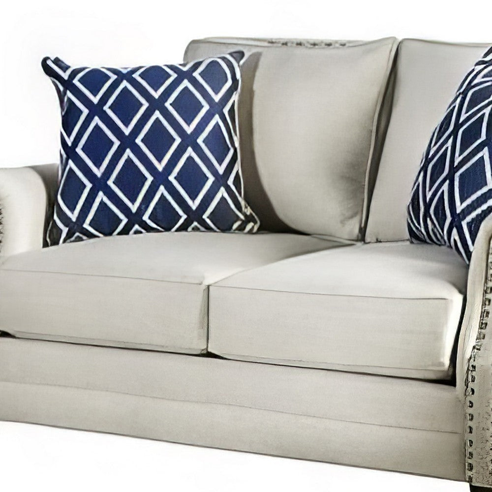 Vanni Sofa and Loveseat Set with Rolled Arms Beige Blue Faux Linen
