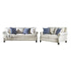 Vanni Sofa and Loveseat Set with Rolled Arms, Beige Blue Faux Linen