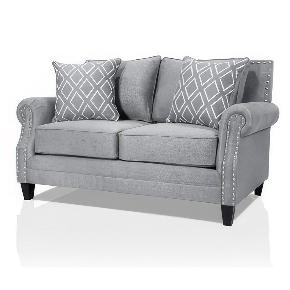 Vanni Sofa and Loveseat Set 6 Accent Throw Pillows Gray Faux Linen