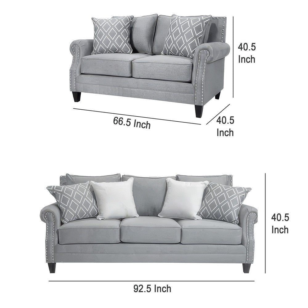 Vanni Sofa and Loveseat Set 6 Accent Throw Pillows Gray Faux Linen