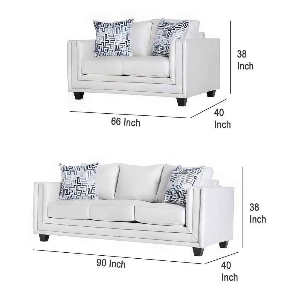 Imna Sofa and Loveseat Set with 4 Accent Pillows White Blue Chenille BM330286
