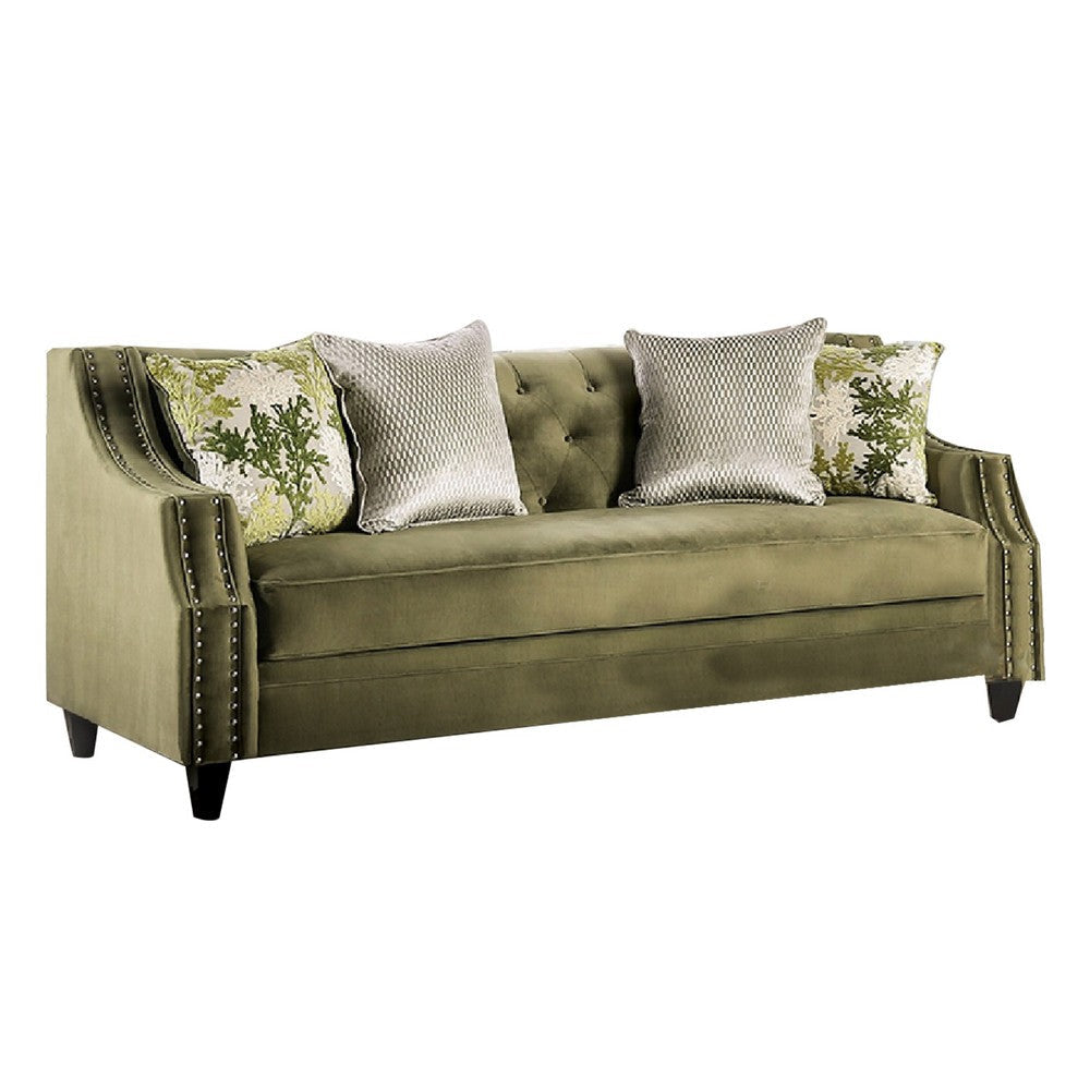 Syna Sofa and Loveseat Set Bench Style Seat Green Tufted Microfiber BM330289