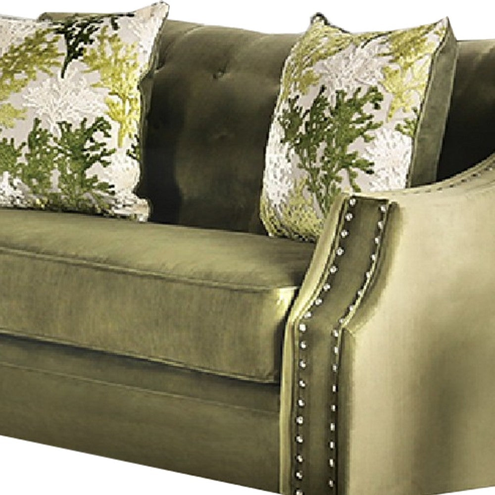 Syna Sofa and Loveseat Set Bench Style Seat Green Tufted Microfiber BM330289