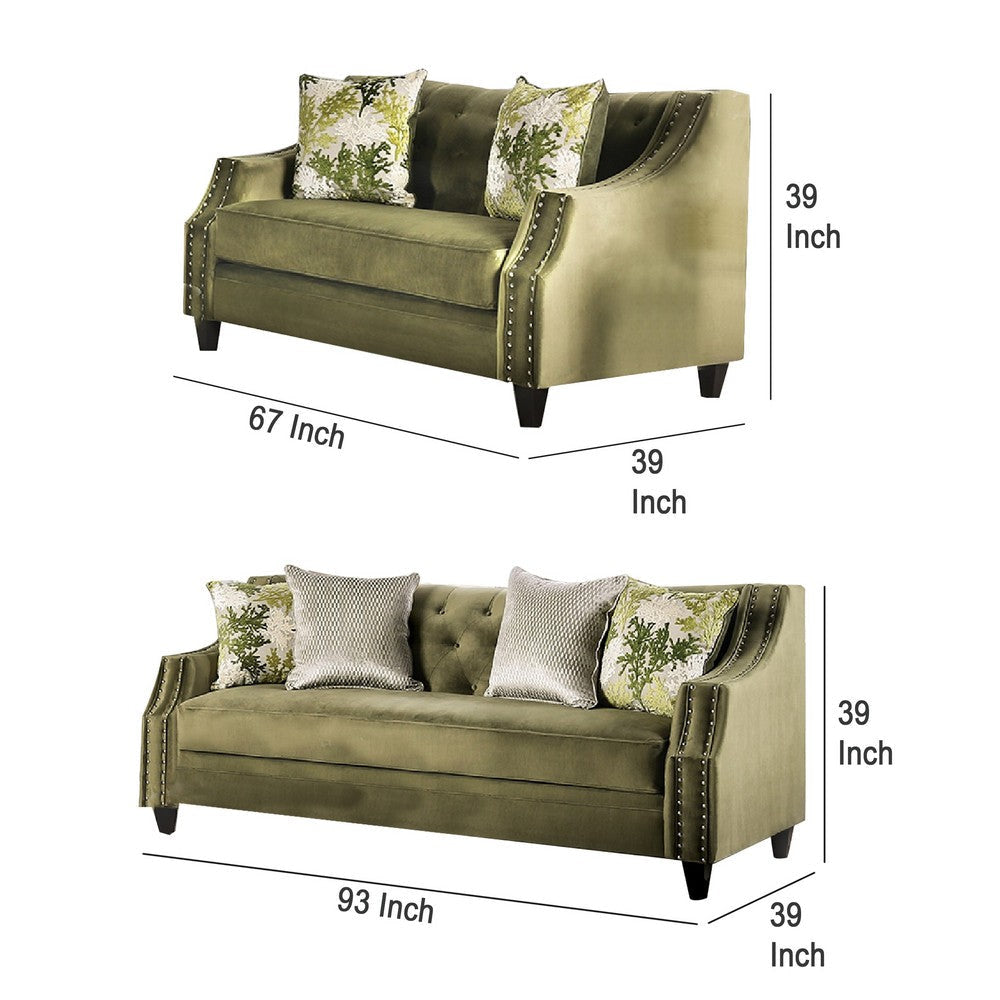 Syna Sofa and Loveseat Set Bench Style Seat Green Tufted Microfiber BM330289