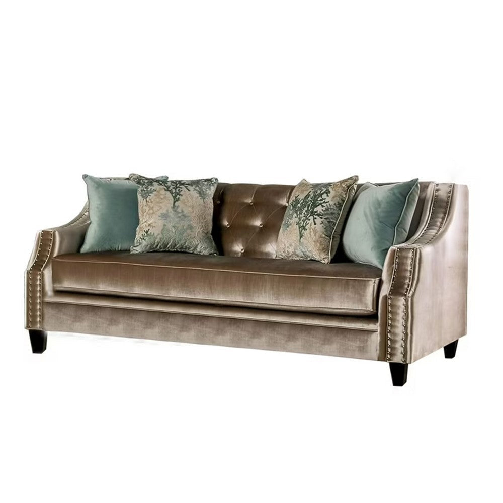 Enny Sofa and Loveseat Set Bench Style Champagne Turquoise Chenille BM330290