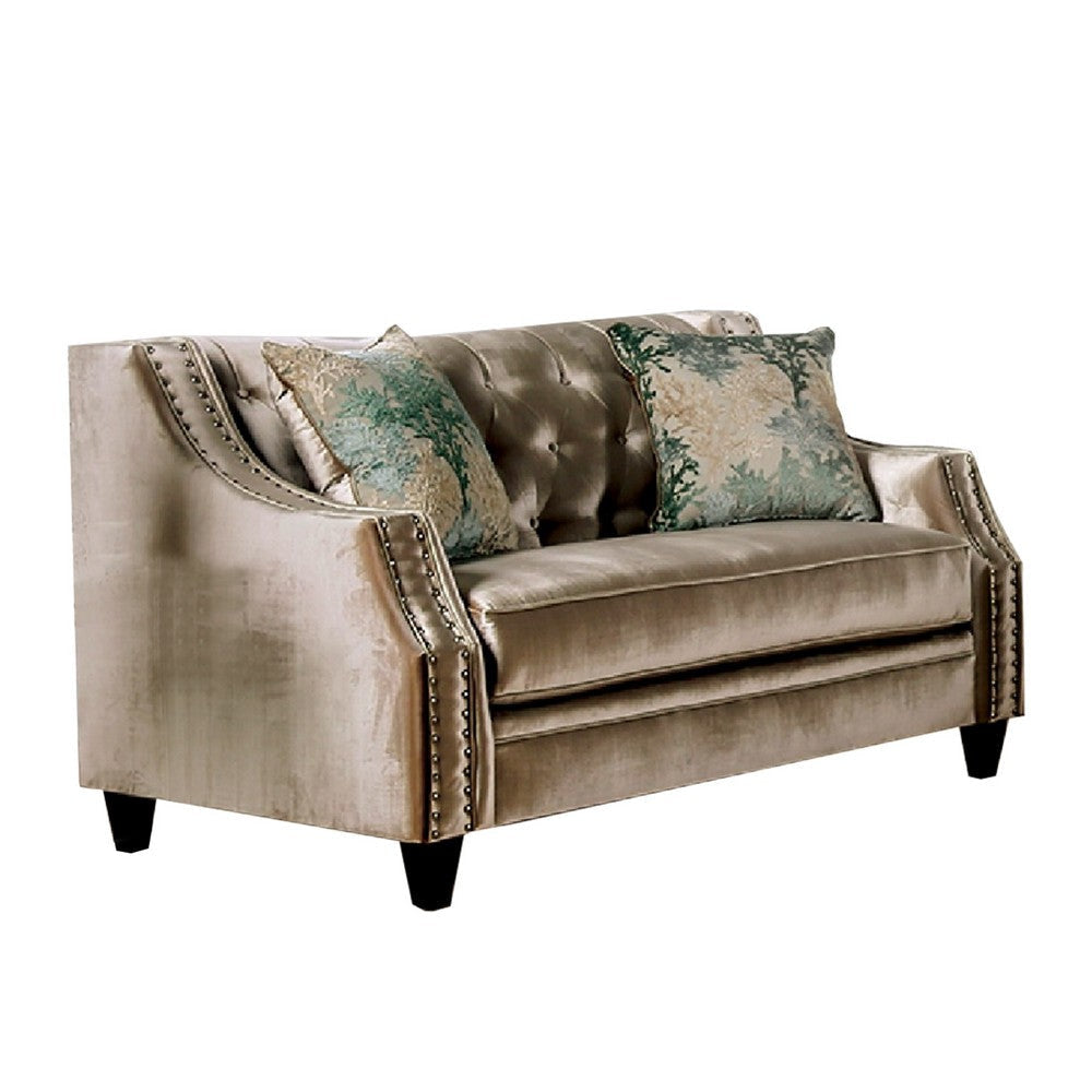 Enny Sofa and Loveseat Set Bench Style Champagne Turquoise Chenille BM330290