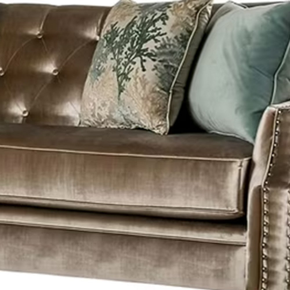 Enny Sofa and Loveseat Set Bench Style Champagne Turquoise Chenille BM330290