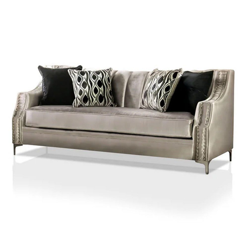 Enny Sofa and Loveseat Set 6 Accent Pillows Silver Black Chenille BM330291