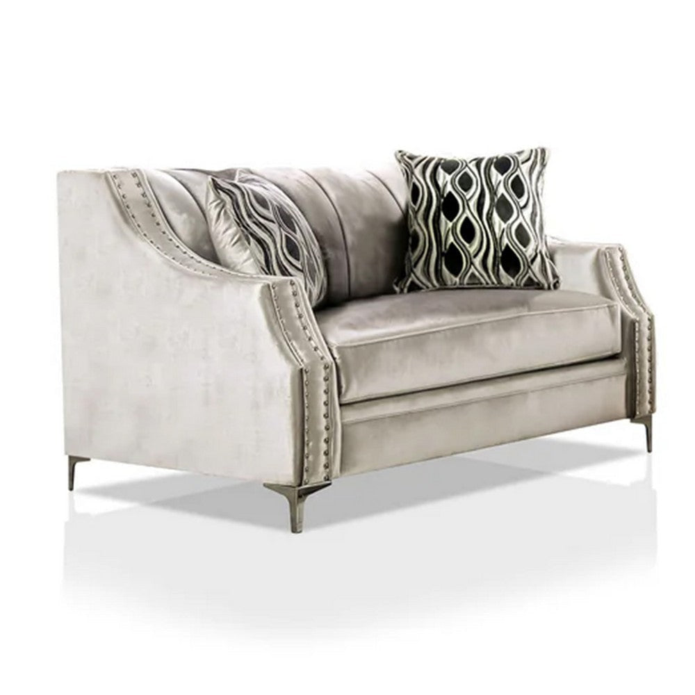 Enny Sofa and Loveseat Set 6 Accent Pillows Silver Black Chenille BM330291