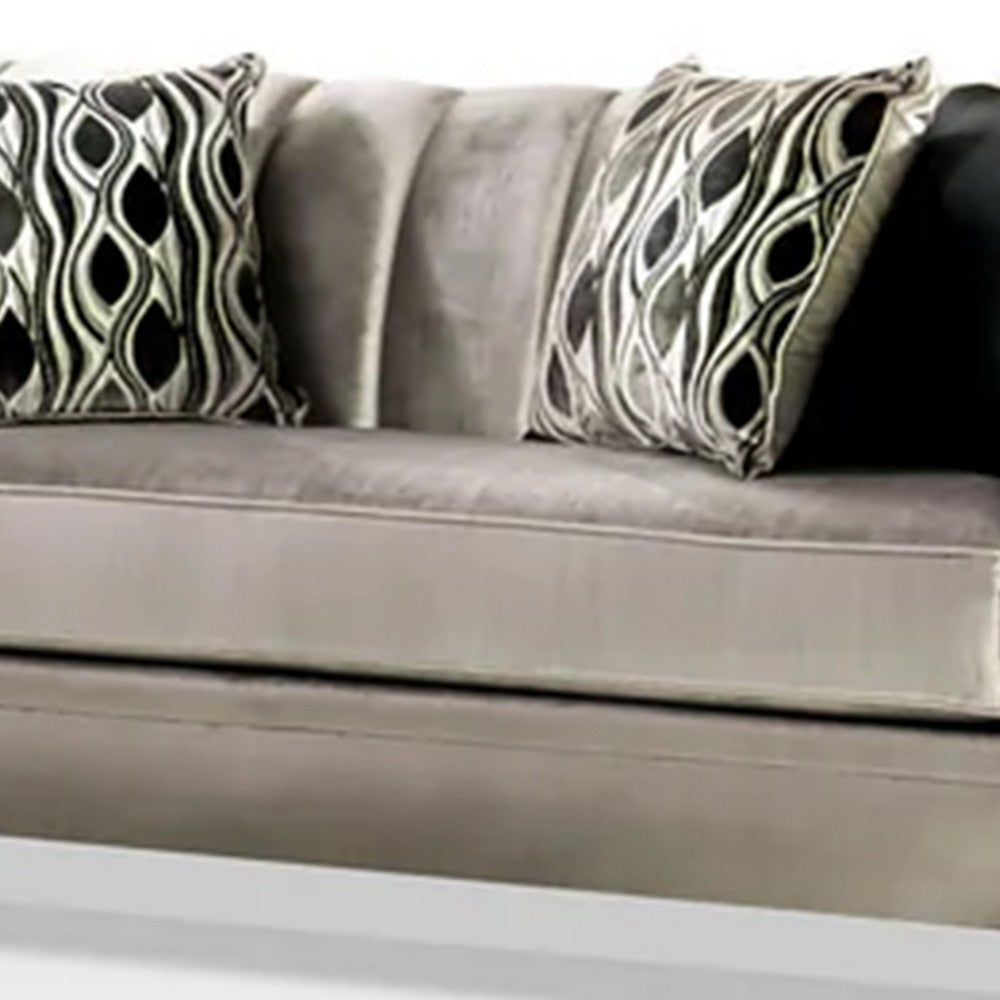 Enny Sofa and Loveseat Set 6 Accent Pillows Silver Black Chenille BM330291