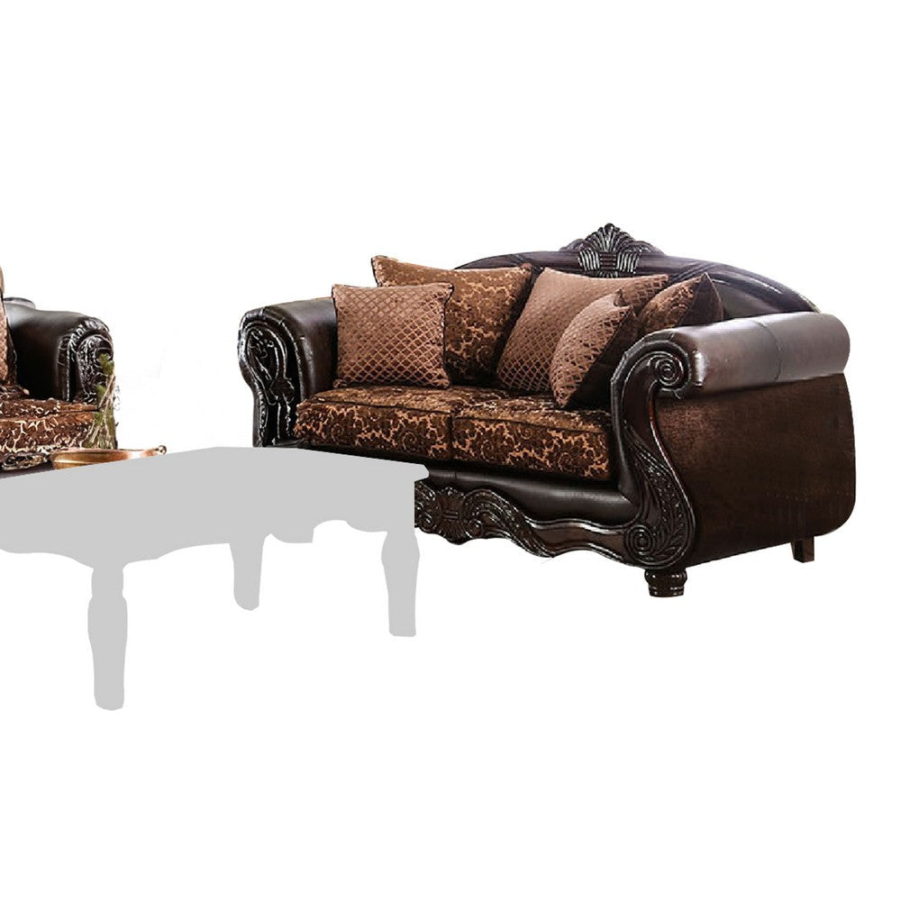 Elllie 2pc Sofa Loveseat Set Dark Brown Chenille 5 Accent Pillows BM330295