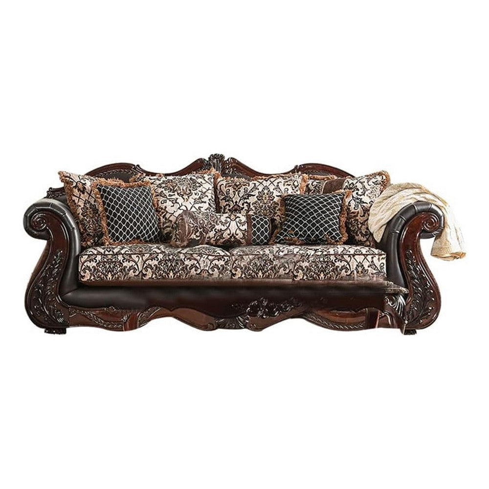 Ammy 2pc Sofa Loveseat Set Dark Brown Faux Leather 5 Accent Pillows BM330296