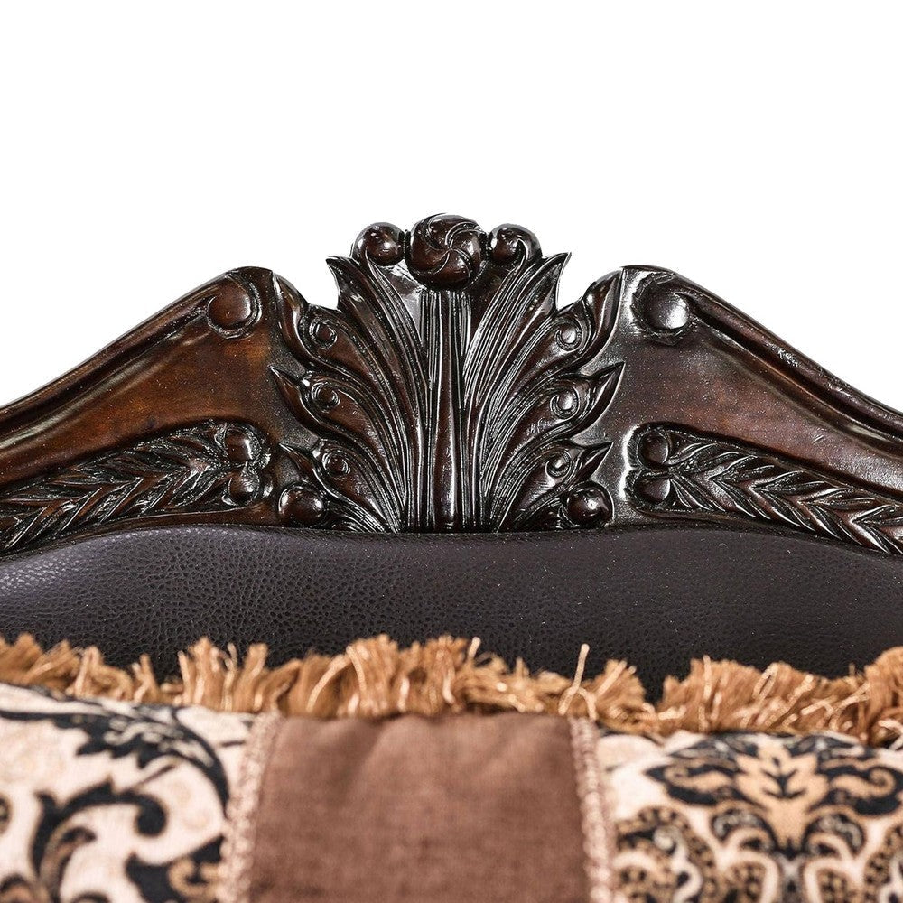 Ammy 2pc Sofa Loveseat Set Dark Brown Faux Leather 5 Accent Pillows BM330296