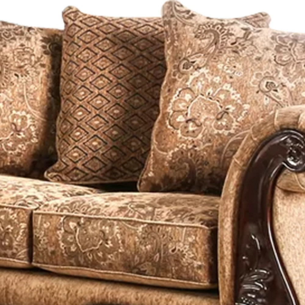 Nican 2pc Sofa Loveseat Set Tan Gold Faux Leather 8 Accent Pillows BM330297