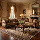 Nican 2pc Sofa Loveseat Set, Tan Gold Faux Leather, 8 Accent Pillows