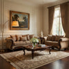 Nican 2pc Sofa Loveseat Set, Tan Gold Faux Leather, 8 Accent Pillows