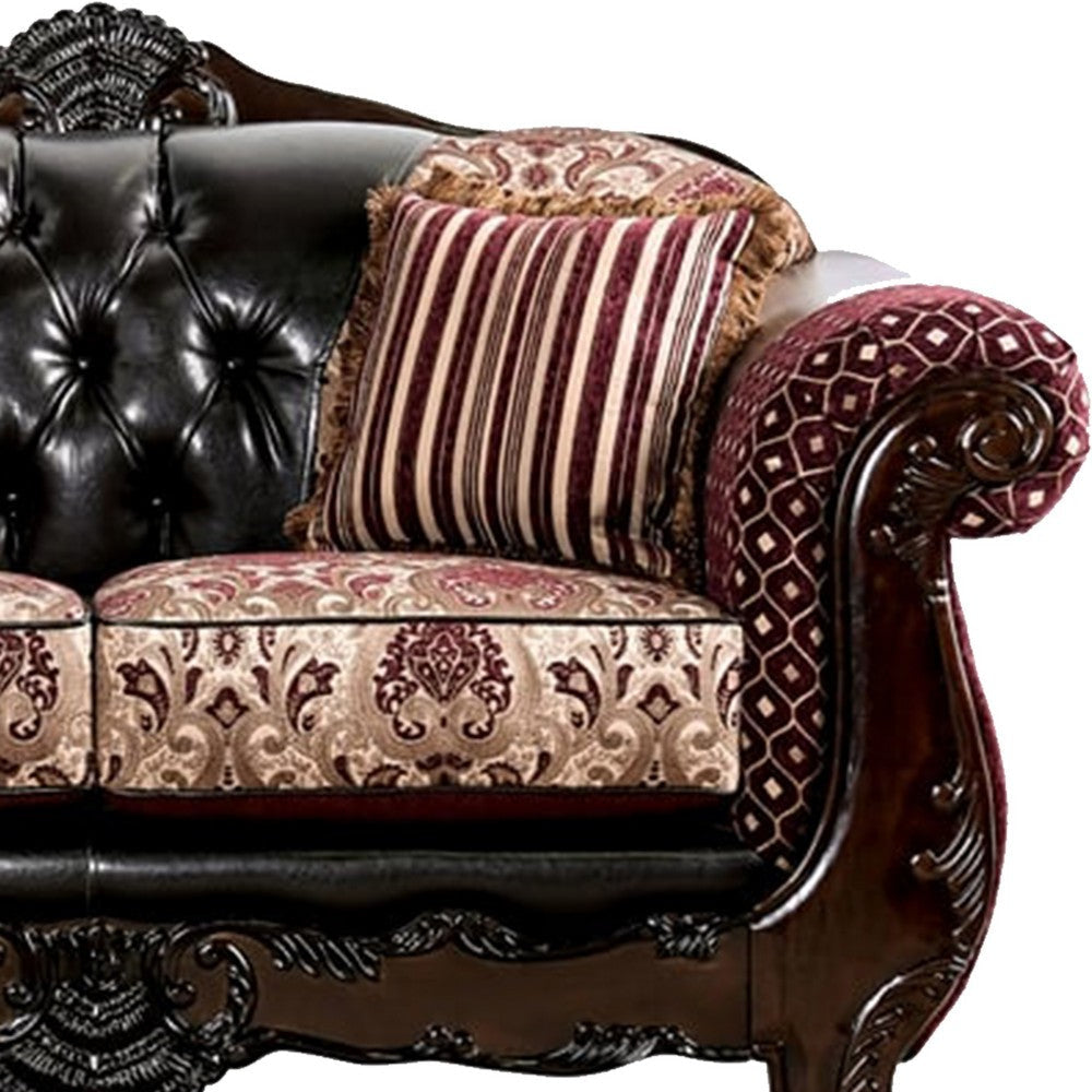 Quo 2pc Sofa Loveseat Set Burgundy Dark Brown Chenille 4 Pillows