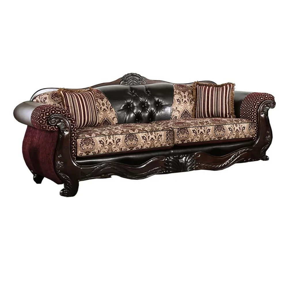 Quo 2pc Sofa Loveseat Set Brown Chenille and Faux Leather 4 Pillows