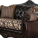 Quo 2pc Sofa Loveseat Set Brown Chenille and Faux Leather 4 Pillows
