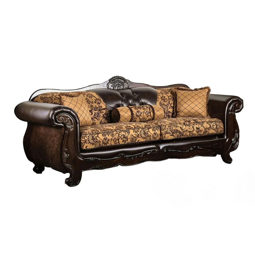 Quo 2pc Sofa Loveseat Set Tan Dark Brown Chenille 4 Accent Pillows BM330301